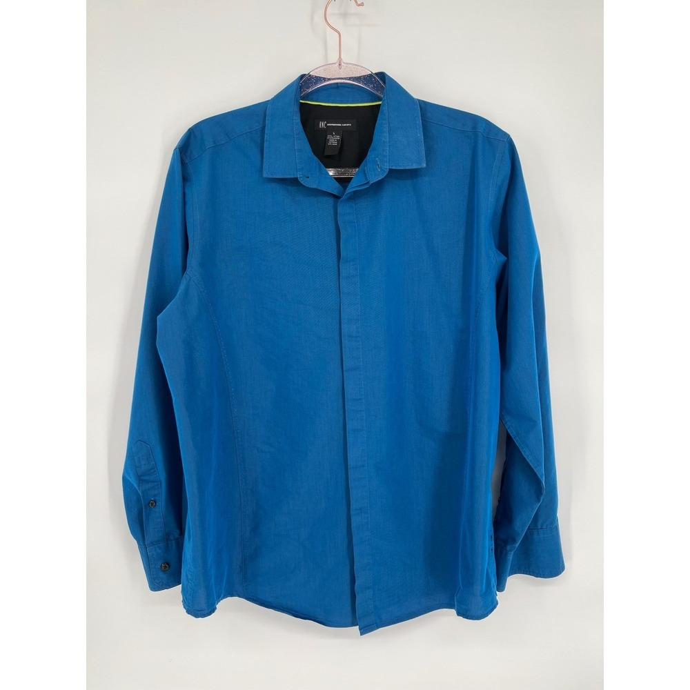 INC International Concepts Dress Shirt Button Up Long Sleeve Blue Large